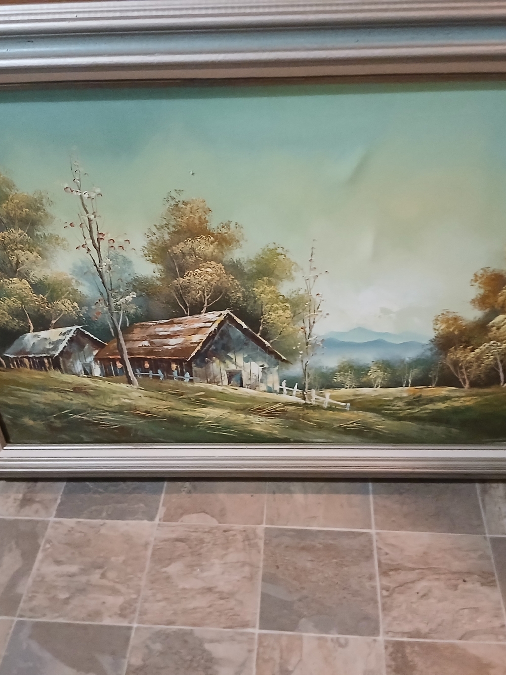 Vintage Landscape Oil Painting - Rural Barn Scene Singed S Hopkins 43 Wide 32 Io